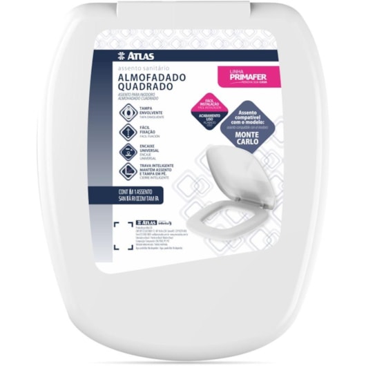 Assento Sanitário De Plástico Almofadado Quadrado Branco Atlas - Imagem principal - 77ab1fe7-902a-4a6c-8a0a-1dc7d2dc80b6
