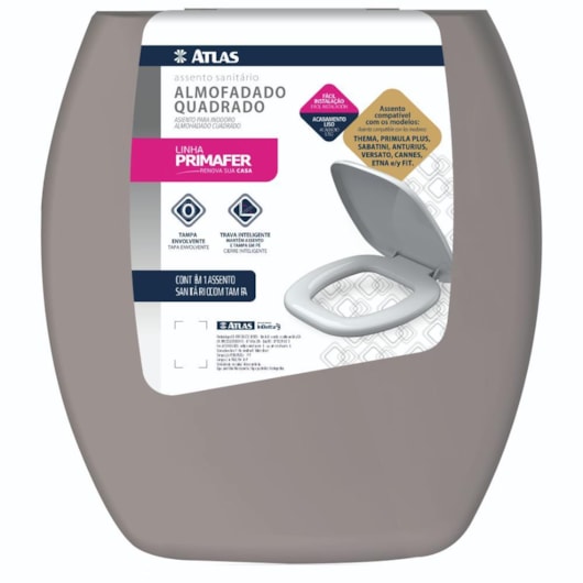 Assento Sanitário De Plástico Almofadado Quadrado Cinza Atlas - Imagem principal - f7528541-7a3b-47e7-83d5-8a6c824633a6
