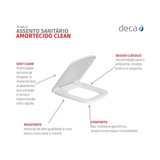 Assento Sanitário De Plástico Amortecido Clean Ap465 Branco Deca - Imagem principal - eb6ab94b-0e47-404a-af09-003e0b7caf84