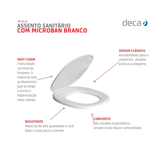 Assento Sanitário De Plástico Aspen E Fast Branco Deca - Imagem principal - 10173592-4ac8-43b0-bd59-dde9a18a3ee9