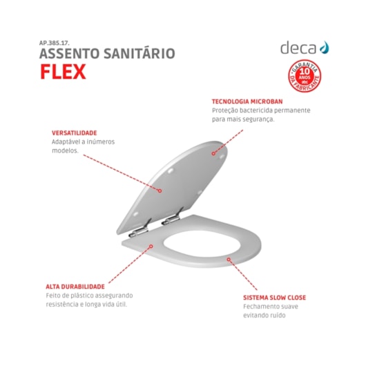 Assento Sanitário De Poliester Slow Close Com Microban Carrara/Duna/Lk/Nuova/Level  Branco Deca - Imagem principal - f3d49fc2-447b-4381-8688-333ea3135937