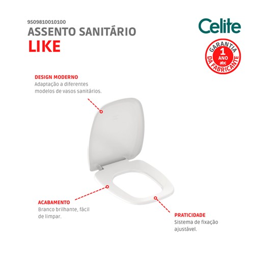 Assento Sanitário Like Branco Celite - Imagem principal - 032b7446-9b19-49d8-aec2-5f25bf68f3cb