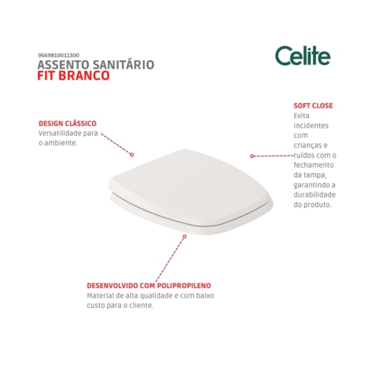Assento Sanitário Sanitário Fit Branco Celite - Imagem principal - fb98c72b-482d-49f6-b942-d37e86906355