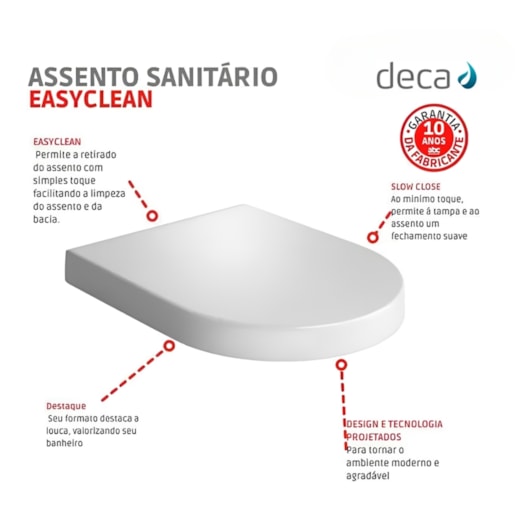 Assento Sanitário Termofixo Amortecido Easyclean Carrara/Duna/Link/Nuova/Level Branco Deca - Imagem principal - 846a01fb-90ad-4b50-8ca9-02caf868af32