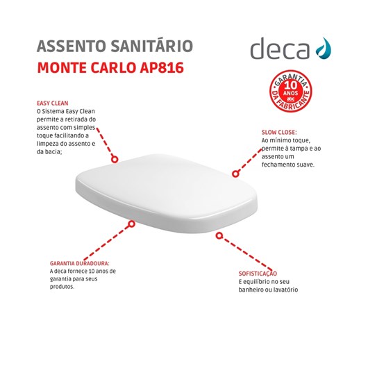 Assento Sanitário Termofixo Amortecido Easyclean Monte Carlo Ap816 Branco Deca - Imagem principal - df00a625-b411-4378-bcc8-a15360bfcbab