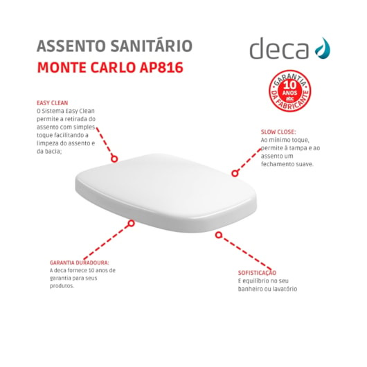 Assento Sanitário Termofixo Amortecido Easyclean Monte Carlo Branco Deca - Imagem principal - 884d5a72-ef00-4c25-bde6-698c5dca4df1