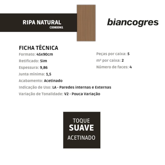 Azulejo Biancogres Ripa Natural 45x90cm Retificado - Imagem principal - b0711fa0-731e-4ac4-8823-dc5ad2b95ac3