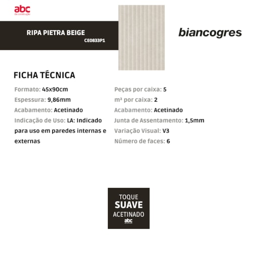 Azulejo Biancogres Ripa Pietra Beige 45x90cm Retificado  - Imagem principal - 70f0b6d5-c60f-43e1-826d-292ffa5cb98b