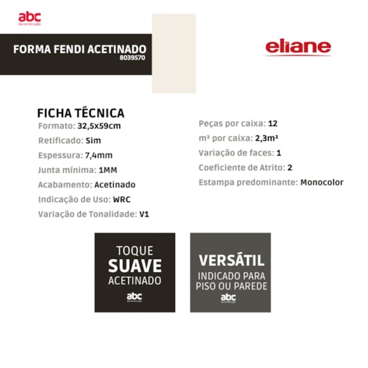 Azulejo Eliane Forma Fendi Acetinado 32x60cm Retificado - Imagem principal - 58ffb686-538e-4661-b113-b24bac861ed1