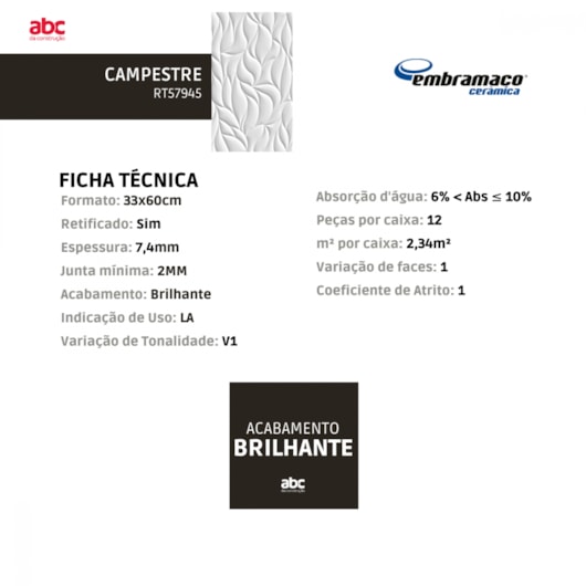 Azulejo Embramaco Campestre 33x60cm Retificado - Imagem principal - c592db5b-d9b1-475a-a578-6d40b5c57964