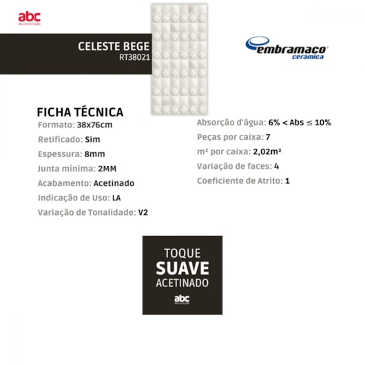 Azulejo Embramaco Celeste Bege 38x76cm Retificado  - Imagem principal - 03af516f-3a86-4ba1-a5b2-e1e47dd1800b