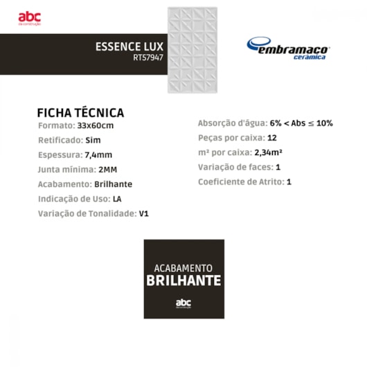 Azulejo Embramaco Essence Lux Brilhante 33x60cm Retificado - Imagem principal - 8fe6c224-5cdb-4ca4-8c58-f1c925cae9c9
