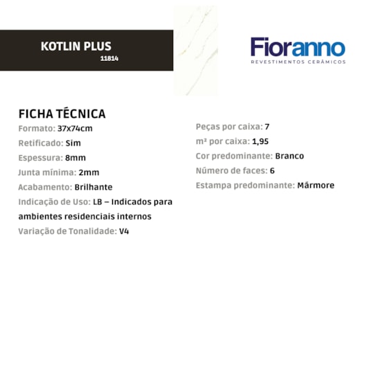 Azulejo Fioranno Kotlin Plus Brilhante 37x74cm Retificado                                    - Imagem principal - 8e866c52-c662-4e76-ab81-0299b2bf958e