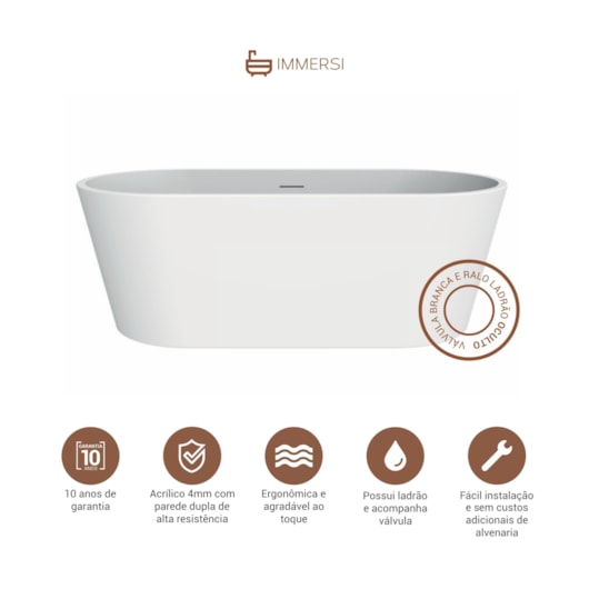 Banheira Acrílica De Imersão Moderna Gamboa Glossy White Immersi 150x80cm - Imagem principal - e8d7eff0-f326-4208-a97f-6b35097ea3c9