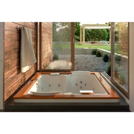 Banheira Acrílica Dupla Aura Dupla Wood 192x166x62cm Com Aquecedor Jacuzzi - Imagem principal - 77791c99-3f40-476e-a79c-e51b995e66f0