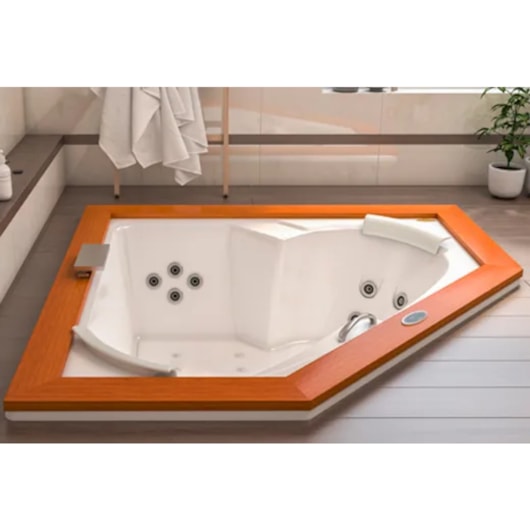 Banheira Acrílica Dupla De Canto Flexawood 165x165x61cm Com Aquecedor Jacuzzi - Imagem principal - 153b9ea8-ae48-492f-aa77-397ee9847a19
