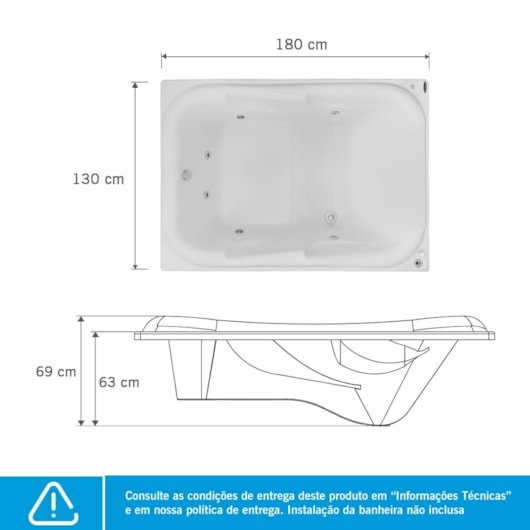 Banheira Acrílica Dupla Double Tahiti Luxo 180x130cm Com Aquecedor Astra - Imagem principal - f5f84753-b694-4200-b6a7-7daa8d95da93