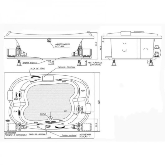 Banheira Acrílica Dupla Eura 183x120x49cm Com Aquecedor Jacuzzi - Imagem principal - a2087bec-9ebc-4a9d-8415-f8f0ee8c33d4