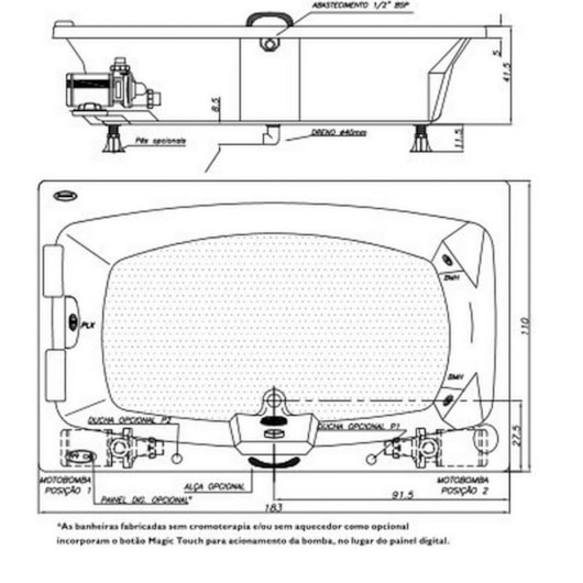 Banheira Acrílica Dupla Mysia G1 Com Alça Jacuzzi 183x110cm - Imagem principal - b1301e3e-e151-48b9-bc59-19e28721fc16
