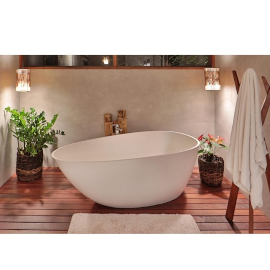 Banheira De Imersão Duramatt Angra Branco Fosco Acetinado Com Sifão Externo Lado Esquerdo Cromado Sabbia - Imagem principal - 6738174b-a548-410f-8d26-70a5e91c22bb