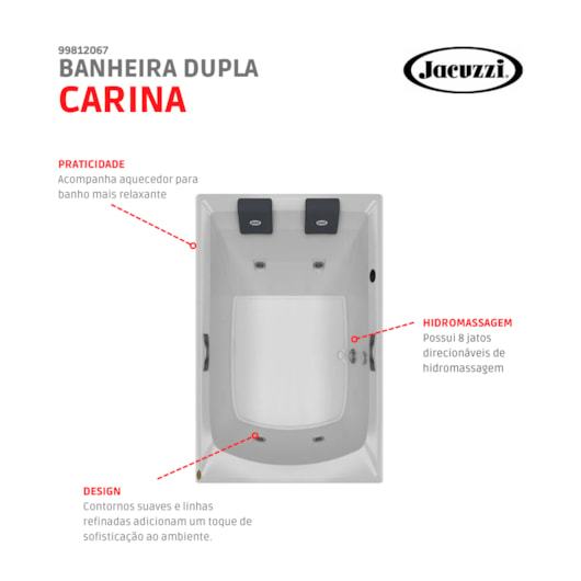 Banheira Dupla Com Aquecedor P1 Carina G4 Jacuzzi 170x110   - Imagem principal - 642dc36a-36e3-4a53-8042-50e5a761ddc9