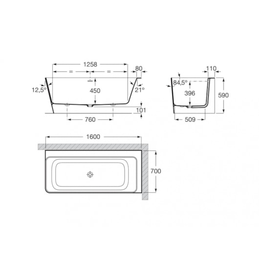 Banheira Freestanding Lado Direito Ona Branco Roca 160x70cm - Imagem principal - 1658a2a3-5848-46ca-a431-2485292c7f47