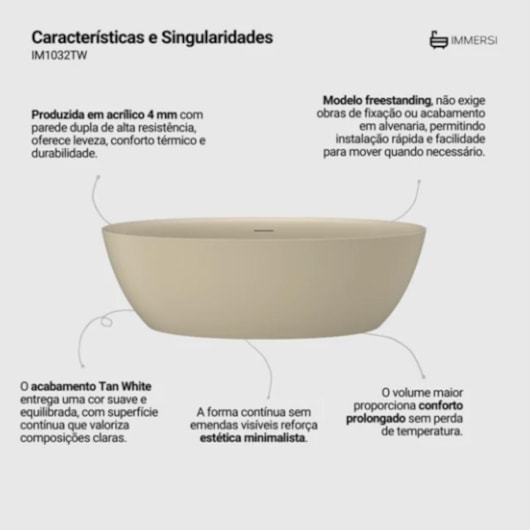 Banheira Itajai 2 Tan White Immersi 170x82x60cm - Imagem principal - 53cb5974-9d87-40b5-b52d-510e3acadf89