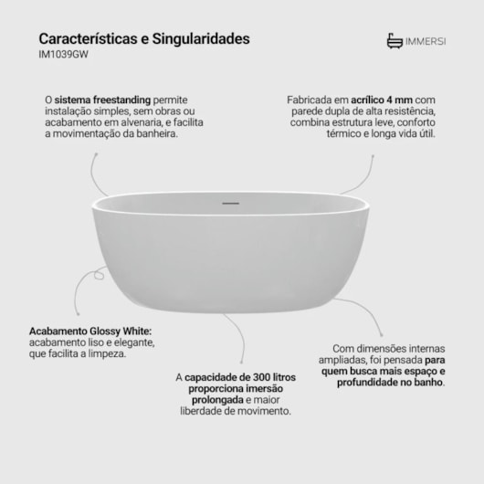 Banheira Taípe Glossy White Immersi 160cmX80cmx58cm - Imagem principal - eb518eed-a589-4194-8347-e49b26b8f80d