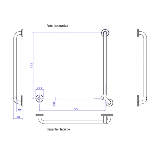 Barra De Apoio Em L De Acessibilidade Conforto 2335 Cromado Deca 70x70cm - Imagem principal - 2a85a9f2-9975-45f5-af72-8ea632f1f751