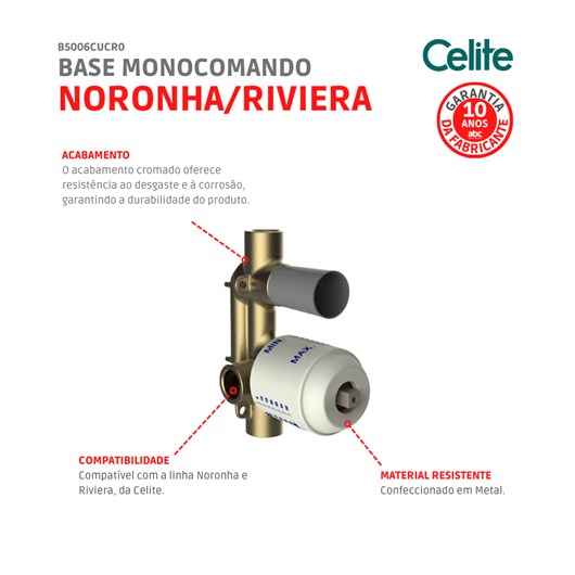 Base De Monocomando Para Banheira E Chuveiro Noronha/Riviera Cromado Celite - Imagem principal - d56efc04-0eb6-4311-a319-97a6e956fd7b