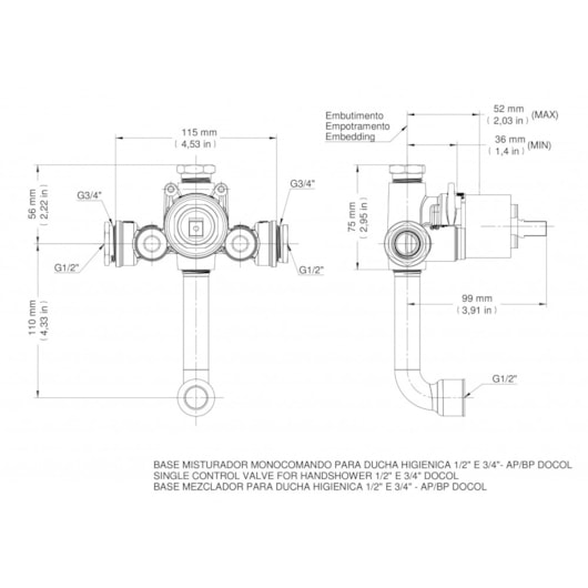 Base Misturador Monocomando Para Ducha Higiênica Alta E Baixa Pressão 1/2 Docol - Imagem principal - 678c98d3-c6a4-4383-9e33-e9a0b6060e80