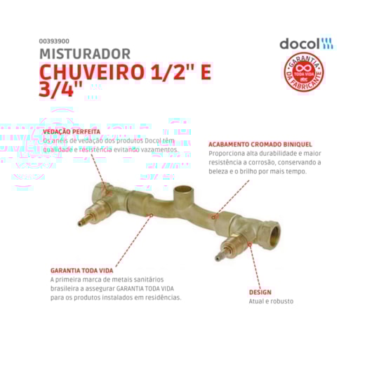 Base Misturador Para Chuveiro Ou Ducha Higiênica Roscável De Acionamento 1/2 Volta 3/4 DocolBase Docol - Imagem principal - d89d2021-6f9e-47d5-8468-7ac18a81f6ef