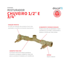 Base Misturador Para Chuveiro Ou Ducha Higiênica Roscável De Acionamento 1/2 Volta 3/4 DocolBase Docol
