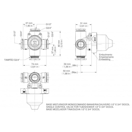 Base Monocomando Para Chuveiro 1/2 Docol - Imagem principal - eecea5ed-f3da-48ac-b39c-431dee7f0cf1
