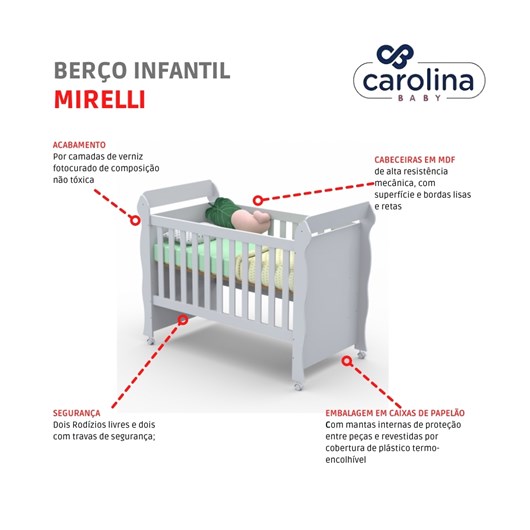 Berço Infantil Mini Cama Mirelli Branco Brilho Carolina Baby - Imagem principal - ffd59e75-8db4-4e30-9b8a-4d2297f34295
