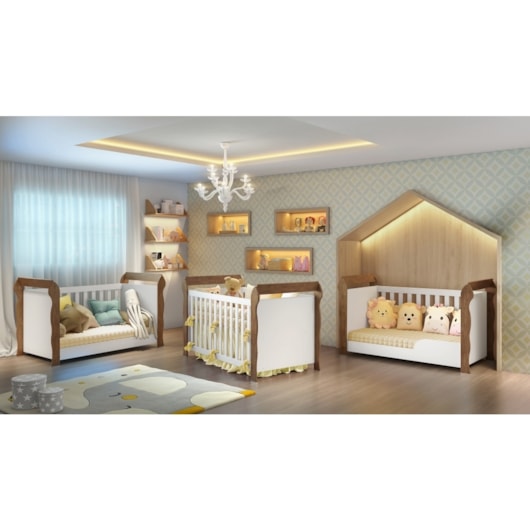 Berço Mini-Cama Lara Branco/Amadeirado Carolina Baby Cb001 - Imagem principal - 54f0b9ab-78bf-420b-b6e9-5fc1fe54f8a0
