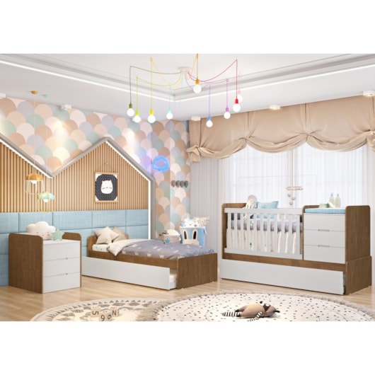 Berço Multifuncional Cléo Branco/amadeirado Carolina Baby - Imagem principal - 813d6ced-0693-42e7-8459-7e5a63b54e11
