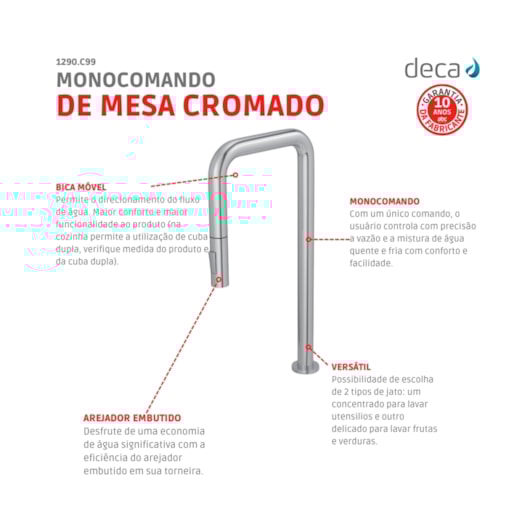 Bica Para Monocomando De Cozinha De Mesa You Cromado Deca - Imagem principal - 447bb59f-b275-4b55-ba7c-12df53069bfb