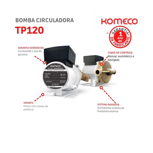 Bomba Circuladora 127v Tp120 60hz Komeco - Imagem principal - 53931b44-0354-4b97-8fb0-86068219c8d8
