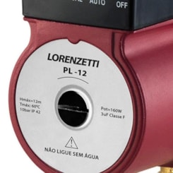 Bomba Pressurizador Água Fluxostato PL12 160W 12mca 1800L/h 127V Lorenzetti