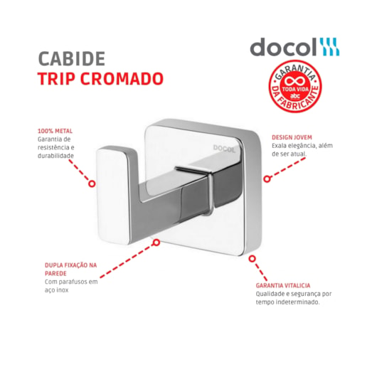 Cabide Para Banheiro Trip Cromado Docol - Imagem principal - 687c5d26-2e65-4bc7-9dfb-980505c7c062