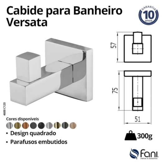 Cabide Para Banheiro Versata 120 Cromado Fani - Imagem principal - 3aa12416-e421-425c-926e-80e118ced010