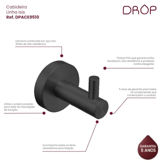 Cabideiro Simples Black Matte Drop - Imagem principal - 954dddf1-0757-4a53-b48e-ad1db5669862