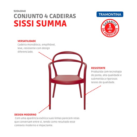 Cadeira com Braços em Polipropileno e Fibra de Vidro Sissi 92045/040 Vermelho Tramontina - Imagem principal - 86664954-e409-4543-92e2-68d9ad1a45e0