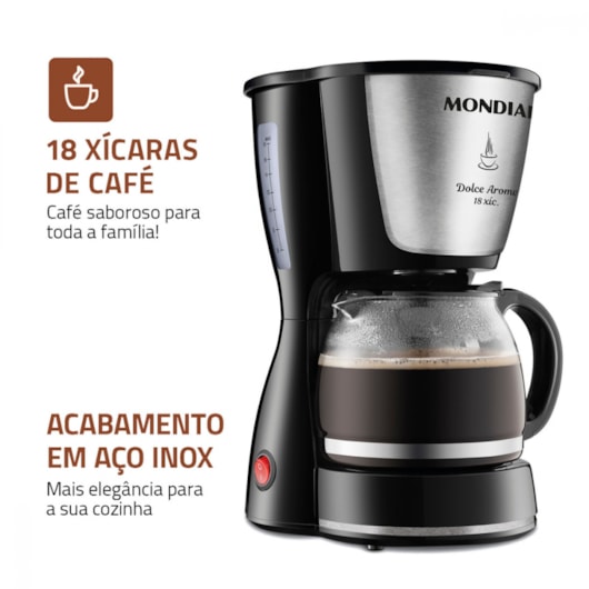 Cafeteira Elétrica C3018 Dolce Arome Preto E Inox Mondial 127V 550W - Imagem principal - 5fd9be28-c635-44dc-a43b-817296dbf0c6