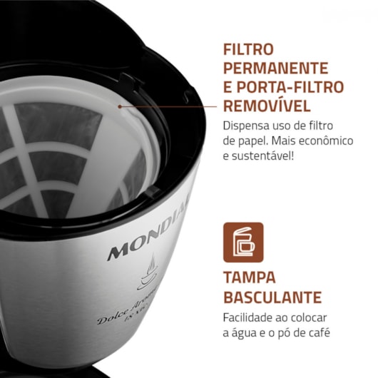 Cafeteira Elétrica C3018 Dolce Arome Preto E Inox Mondial 127V 550W - Imagem principal - 71281866-264d-46ea-9f16-9a95614b2ab7