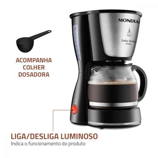 Cafeteira Elétrica C3018 Dolce Arome Preto E Inox Mondial 127V 550W - Imagem principal - 1bf8129d-91d6-4aa4-b487-5c5c7a27a668