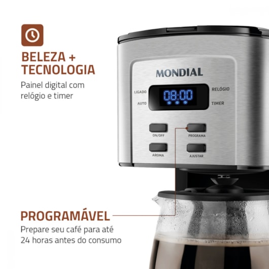 Cafeteira Elétrica C4 Digital Dolce Aroma Preto E Inox Mondial 127V 800W - Imagem principal - 5ef64b8c-53b9-4fe2-b4a1-7d703ce84d54