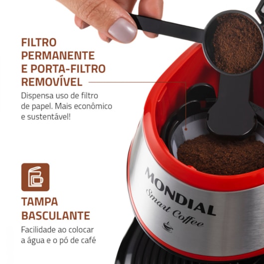 Cafeteira Elétrica C422 Smart Coffe Vermelho E Inox Mondial 127V 500W - Imagem principal - a6233ec2-cc58-43d1-b5dc-a63501c62c91