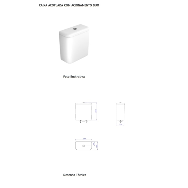 Caixa Acoplada Dual Flux Compatível Duna; Monte Carlo; Village; Vogue; Level; Clean Branco Deca